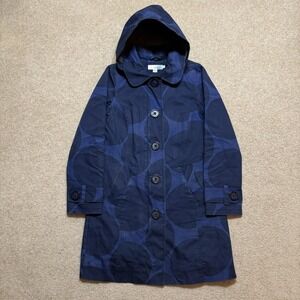 Boden Coat Womens 4 Blue Hooded Rain Jacket Fleece Lined Polka Dot Print Parka